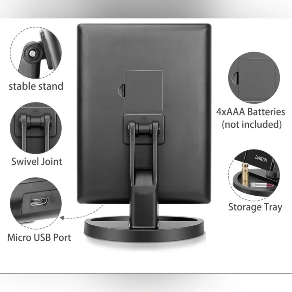 Tabletop Mount Trifold Lighted Vanity Mirror with LED Lights, Touch Screen, Etc